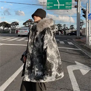Kamufláž Pár Zimních Základní Vojenský Bombardér Bunda Milovníky Korejské Ženy Harajuku Plus Velikost Streetwear Svrchní Kabáty, Kapuce