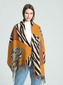 Kašmírový Šátek, Zvířecí Vzor Zebra Tisk Dlouhé 180x70cm Střapce Teplé Zimní Punk Módní Design Ženy Šál Pashmina