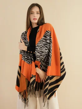 Kašmírový Šátek, Zvířecí Vzor Zebra Tisk Dlouhé 180x70cm Střapce Teplé Zimní Punk Módní Design Ženy Šál Pashmina