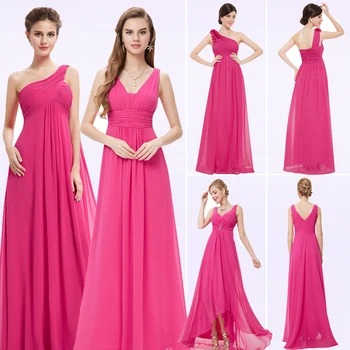 Kdy-Krásné Ženy Elegantní Dlouhé Družička Šaty V Peachy Pink-Line V-Neck Bez Rukávů Šifón Party Šaty Pro Svatbu