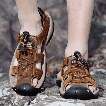 Klasické 2020 Pánské Letní Sandály Měkké Pohodlné Pánské Originální Kožené Sandály Venkovní Ležérní Boty Římské Sandály Velká Velikost 48