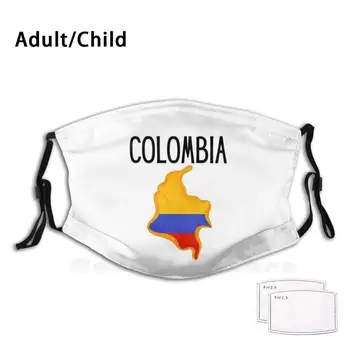 Kolumbie, Země, Profil, Tisk Omyvatelný Filtr Proti Prachu Ústa Masky Kolumbie Vlajka Země, Hranice