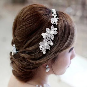 Korejský Módní Bílé Crystal Simulované Perly Čelenka Přilby svatba Svatební Nevěsta Vlasové Doplňky bijoux de tete mariage