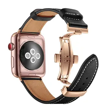 Kožené Kapela pro Apple Watch Série 5 4 44 mm 40 mm Rose gold Butterflyclasp Popruh Watchband iWatch 3/2/ 42mm 38mm Vysoce kvalitní