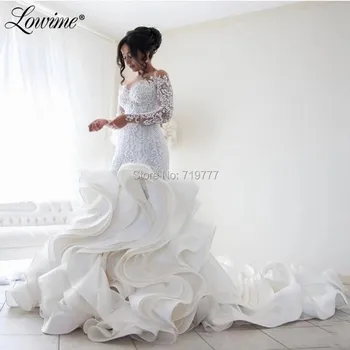 Krajka Mořská Panna Iluze Svatební Šaty 2021 Vlastní Plus Velikost Dlouhý Rukáv Svatební Šaty Vestido De Noiva Volánky Svatební Šaty