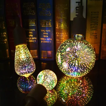 Kreativní LED 3D Noční světlo E27 110V 220V LED 3D Ohňostroj Žárovka Svátek Vánoční Vintage, bytové Dekorace, lampy A60 G80 G95