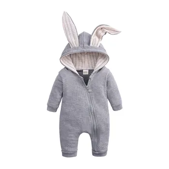 Kreslený Bunny Baby Girl Oblečení Jaro Podzim Novorozené Dítě Romper Cotton Zip Dlouhý Rukáv S Kapucí Dětské Dětské Kombinézy 3-24 Měsíců