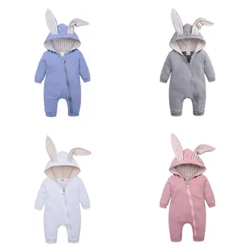 Kreslený Bunny Baby Girl Oblečení Jaro Podzim Novorozené Dítě Romper Cotton Zip Dlouhý Rukáv S Kapucí Dětské Dětské Kombinézy 3-24 Měsíců