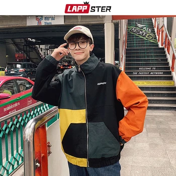 LAPPSTER Muži Patchwork Hip Hop Bunda Kabát 2020 Podzimní Pánská Korean Harajuku Módy Větrovka Muž Slim Kabáty