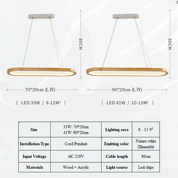 LED Dřeva přívěsek světla pro Kuchyně Jídelní stůl světle Moderní domácí výzdoba oválné stínidlo Dřeva Haning Světla kreativní lampa svítidla