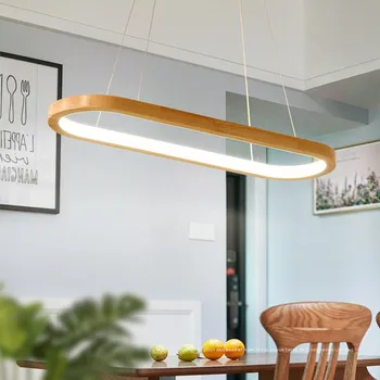 LED Dřeva přívěsek světla pro Kuchyně Jídelní stůl světle Moderní domácí výzdoba oválné stínidlo Dřeva Haning Světla kreativní lampa svítidla