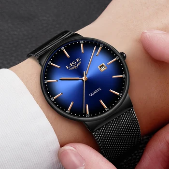 LIGE Quartz Watch Ženy A Muži Hodinky Top Značky Luxusní Slavné Šaty Módní Hodinky Unisex Ultra Tenké Náramkové hodinky Para Hombre