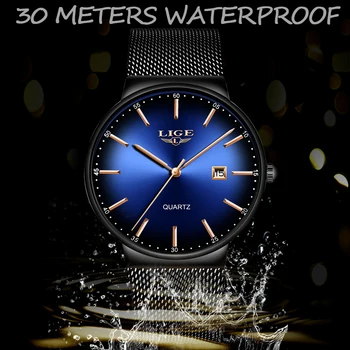 LIGE Quartz Watch Ženy A Muži Hodinky Top Značky Luxusní Slavné Šaty Módní Hodinky Unisex Ultra Tenké Náramkové hodinky Para Hombre