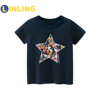 LINLING Krátký Rukáv Děti T-Košile Bavlna Batole Dívky T Košile Letní Děti Topy Tee Děti Oblečení Vánoční Trička V89