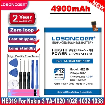 LOSONCOER 4900mAh Vysoce Kvalitní Mobilní Baterie HE319 Pro Nokia 3 Nokia3 TA-1020 1028 1032 1038 Lithium-Polymerová Baterie