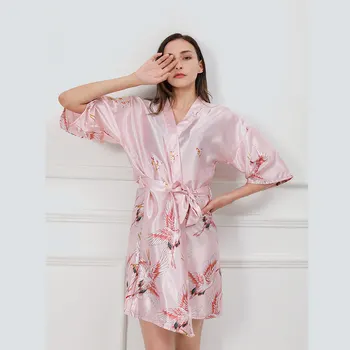 Lady Print Kimono Župan Saténové Noční Prádlo Domácí Oblečení Vínové Oblečení Na Spaní Intimní Spodní Prádlo Ležérní Župan Šaty Sexy Noční Košili