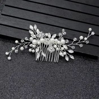 Le Liin Crystal Pearl Nevěsta Vlasy Hřeben Silver Ručně Pokrývka Hlavy Svatební Vlasové Doplňky