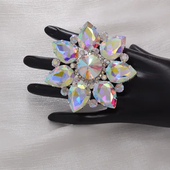 Lesklé Velká velikost 7,5 cm ženy krystal prsteny pro svatební šperky stříbrné základny kamínky skleněné strass příslušenství pro svatební
