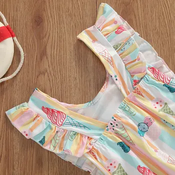 Letní Dívky Plavky Bez Rukávů Prohrábnout Cartoon Ice Cream Plavky Plážového Oblečení Oblek Pro Děti