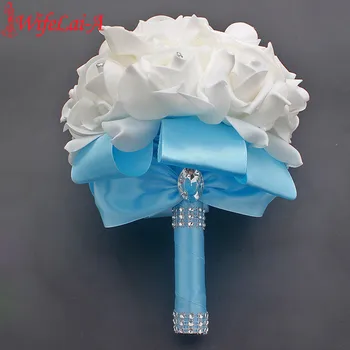Levné Ples Baby Blue Flower Brož Svatební Kytice De Mariage Svatební Kytice PE Růže Diamond Stuha Kytice W2017D