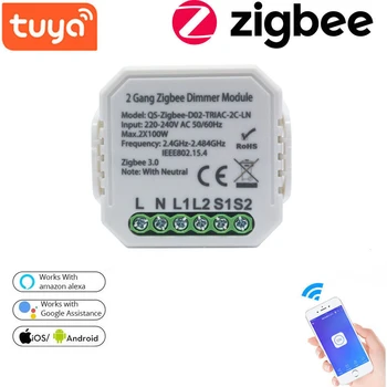 Lonsonho Tuya Smart, Zigbee Stmívač Smart Switch Module 1 2 Gang 220V S Neutrální 2 Způsob Bezdrátové Ovládání Pracuje S Google Alexa