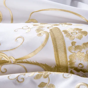 Luxusní Zlatou výšivkou povlečení bílé barvy satén svatební ložní prádlo set queen king 4/7pcs peřinu super král povlečení sada