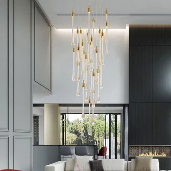 Luxusní moderní křišťálový lustr pro schodiště velké zlaté drop design led lampa cristal dlouho villa lobby závěsné svítidlo
