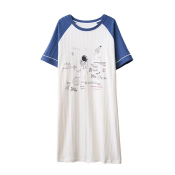 MELIFLE Letní Korean Kawaii Noční košile pro Ženy Módní Atoff Domů Saténové Dlouhé Noční košile Bavlna PYŽAMO Roztomilé Hedvábné noční košile