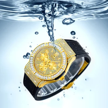 MISSFOX 2020 Nové Pánské Hodinky Top Luxusní Značky Big Dial Square Diamond Hodinky Quartz Premium Gumové Popruh Chronograf Hodinky Muži