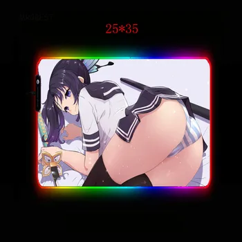 MRG Sexy Dívka Anime Demon Slayer Kimetsu Č. Yaiba RGB Podložka pod myš Xxl Velký Hráč, psací Stůl Mat Světlo Led Podsvícením USB Myši Rohože CSGO