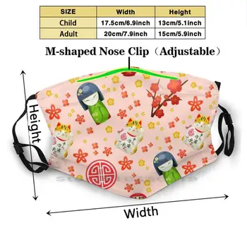 Maneki Neko Mává Japonské Štěstí Kočka Gejša Dívky Na Růžové Od Moose Disco Tisku Opakovaně Použitelné Masky Pm2.5 Filtrační Maska Na Obličej Děti