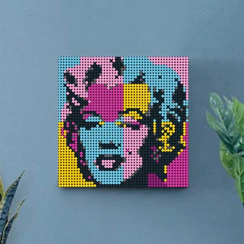 Marilyn Monroeed Pixel Mozaika Umění(48X48) MOC Kreativní Umění Stavební Kameny Malované Pozadí, Dekorace, Diy Hračky Cihly Dárek Dítě