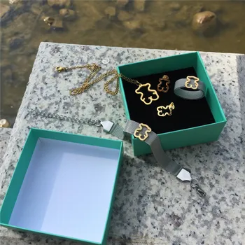 Medvěd šperky set, náušnice, prsten, náramek, náhrdelník 2 sada 8ks luxusní šperky, nerezové šperky set jako nejlepší dárek