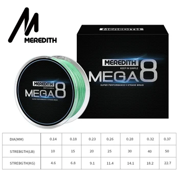 Meredith Mega8 vlasec 300M 8 Pramen Spřádá PE Pletené vlasec Lano Multifilamentní 10LB 15LB 20LB 25LB 30LB 40LB 50LB