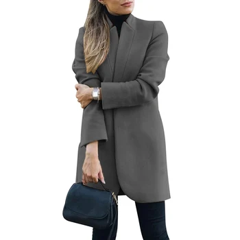 Módní Dámské Vlněné Kabát Office Lady Podzim jednobarevné Límec Vlněný Dlouhý Kabát Plus Velikost Svetr Pro Ženy Oblečení