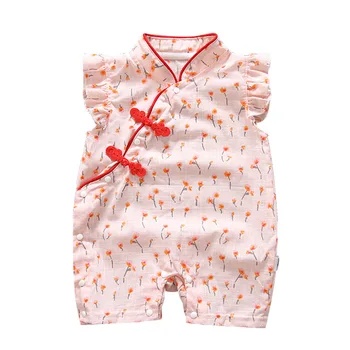 Módní Jarní Kombinéza dětské oblečení Cheongsam šaty Sladká holčička Karikatura Bavlněné Tkaniny dítě novorozené dítě kostým batole romper
