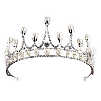 Módní Svatební Crown Stříbrná barva Drahokamu Crystal Pearl Princezna Koruna Čelenka Svatební Čelenka Korunka Svatební ozdoby do Vlasů