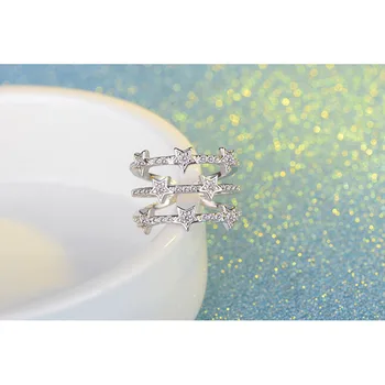 Nastavitelná Ženy 925 Sterling Silver Snubní Prsteny Romantické Blikající Zirkony Crystal Zirkon Kámen Hvězdy Šperky Anillos Mujer