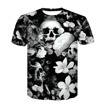 Neformální t-košile pro muže a ženy letní 3D tištěné kolem krku cool lebky trička street fashion mládež hip-hop topy trička