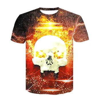 Neformální t-košile pro muže a ženy letní 3D tištěné kolem krku cool lebky trička street fashion mládež hip-hop topy trička
