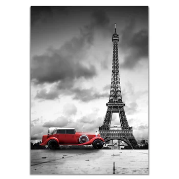 Nordic Londýn, Paříž Věž Krajina Plakát, Tisk Černý Na Bílém Pozadí Červené Auto Malování Modulární Obraz Domácí Dekoraci