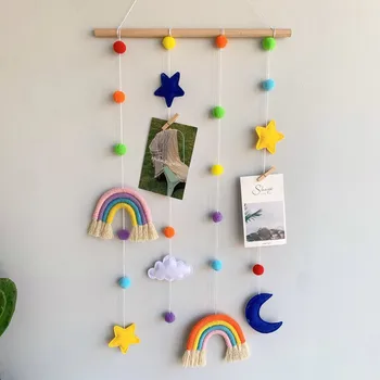 Nordic styl tkané duha děti vlasy příslušenství, skladování zavěšení na zeď DIY foto rámeček domova děti ložnice dekorace