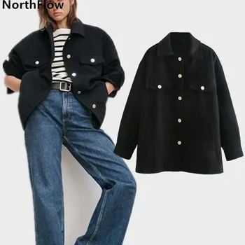 Northflow Bundy Ženy, England styl Solidní Single Breasted Kapsy Košile Feminino Femme bunda
