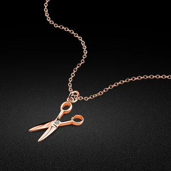 Nová holka 925 sterling silver náhrdelník kreativní nůžky design přívěsek rose zlatý náhrdelník solid stříbrná materiál nebude slábnout
