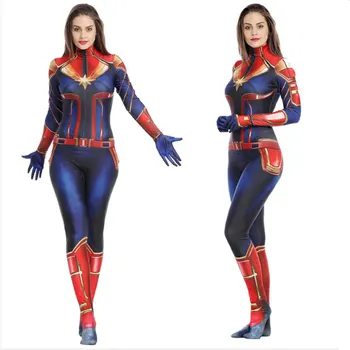 Nové 3D Pro ženy, dívky filmová adaptace Marvel Kapitán Carol Danvers Zentai kostýmy pro cosplay kombinézu superhrdina kombinézy