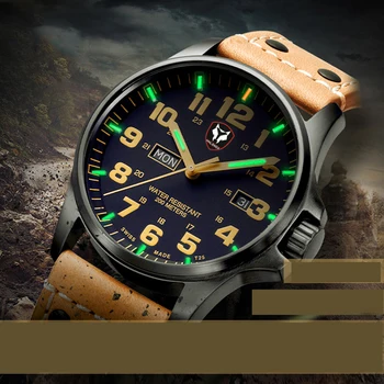 Nové Mužské Quartz Hodinky Self-svítící 20ATM Minerální Sklo Nerezové Oceli Venkovní Tritia Průdušnice Potápěčské Náramkové hodinky pro Muže
