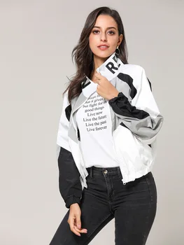 Nové Módní Bunda Ženy Zip Colorblock Větrovka Bunda Vysoká Krk Vynosit Streetwear Dámské Kabáty