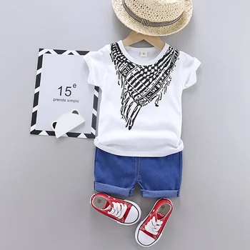 Nové Příležitostné pánské Oblečení, letní šátek tištěné krátký rukáv + džínové šortky dvoudílné Dětské Oblečení set