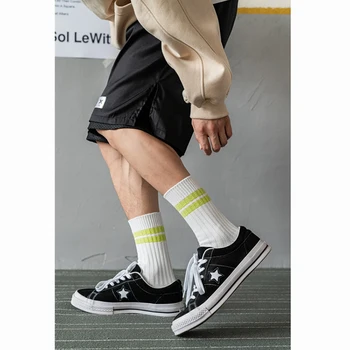 Nové bavlněné pánské ponožky tlustý závit dvojité jehly zahušťování dvou bar stripe dvou bar sportovní bavlněné mid-ponožky doporučujeme