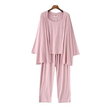 Nové pyžamo ženy pijama shein oblečení na spaní letní modální vesta+kalhoty+svetr 3 ks sada ženy, sexy spodní prádlo, volné domácí obleky